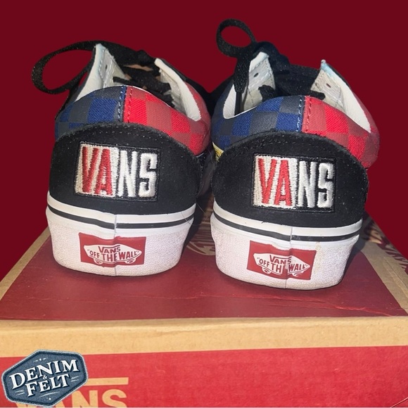 Vans Unisex Old Skool Off The Wall Checkerboard Rally Sneakers | Red/Blue | NEW - Picture 13 of 16